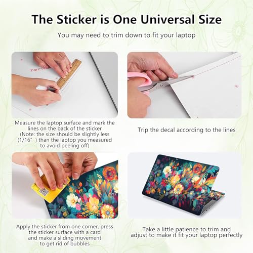 Laptop Skin Sticker Decal, Universal Reusable Vinyl Laptop Cover for 12" 13" 13.3" 14" 15" 15.4" 15.6" Notebook PC, Reusable Waterproof Scratch-Resistant with 2 Wrist Pads,Flowers Watercolour - color: Flowers Watercolour