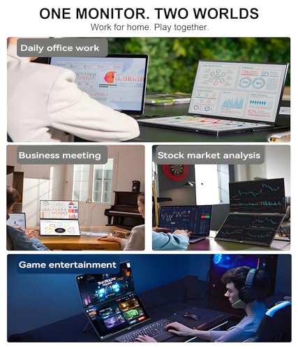 LB D16 Portable Dual Monitor 15.6 Inch 1080P FHD IPS Stacked Double Screen USB-C Mini HDMI Dual Display with Gravity Sensor HDR for Coding Stock Trading Office - size: D16 (Dual 15.6")