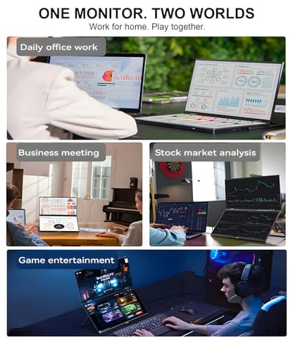 LB D16 Portable Dual Monitor 15.6 Inch 1080P FHD IPS Stacked Double Screen USB-C Mini HDMI Dual Display with Gravity Sensor HDR for Coding Stock Trading Office - size: D16 (Dual 15.6")