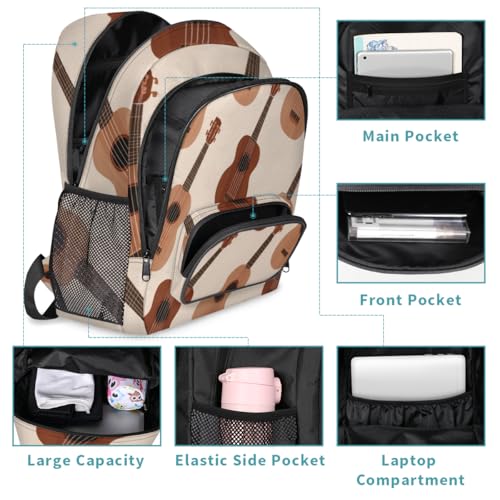 Guitar Musician Large Backpack for Women and Men Waterproof Travel Laptop Backpack Lightweight Business Work Daypack Fits 17 Inch Computer - color: Multicolor 1