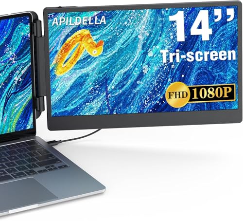 APILDELLA 14'' 1080P Portable Dual Monitor Extender for Laptops - USB C and HDMI, Plug-Play for Dual Display on Mac and Windows, Fits 13''-17.3'' Laptops - style: Dual