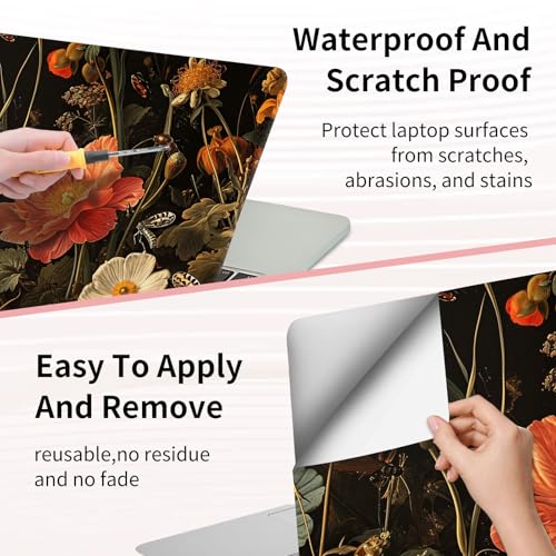 Laptop Skin Sticker 3-Piece Set,Garden with Flowers and Insects | Trim-to-fit 3-piece vinyl set with one 15 x 10.6 in lid skin and two palm-rest decals for many 12-15.6 in laptops - color: Garden With Flowers And Insects