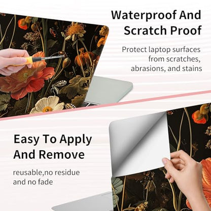 Laptop Skin Sticker 3-Piece Set,Garden with Flowers and Insects | Trim-to-fit 3-piece vinyl set with one 15 x 10.6 in lid skin and two palm-rest decals for many 12-15.6 in laptops - color: Garden With Flowers And Insects