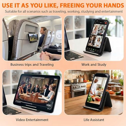 2026 Portable Foldable Silicone Cell Phone Stand, Flexible Folding Aluminum Phone Holder for Phone, Tablet and Laptop, Adjustable Universal Anti-Slip Desktop Mount for Home, Office and Travel (Black) - color: Black