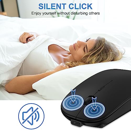 Bluetooth Wireless Mouse for MacBook Air Mac Pro iPad Laptop Computer Pad Optical Rechargeable Slim Silent Dual Mode (2.4G USB-C/USB-A&Bluetooth 5.2/3.0) Mouse Jiggler for Computer Awakening (Black) - color: Black