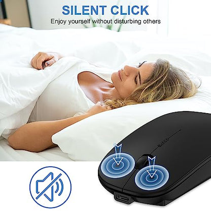 Bluetooth Wireless Mouse for MacBook Air Mac Pro iPad Laptop Computer Pad Optical Rechargeable Slim Silent Dual Mode (2.4G USB-C/USB-A&Bluetooth 5.2/3.0) Mouse Jiggler for Computer Awakening (Black) - color: Black