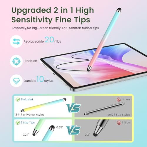 Stylus Pen for Touchscreen 10 Pack, 2 in 1 Universal Stylus High Precision Sensitivity, Stylus Pen for ipad, iPhone, Android, Galaxy Microsoft,Chromebook Tablet All Capacitive Touch Screens - color: Gradient Colors-10pack