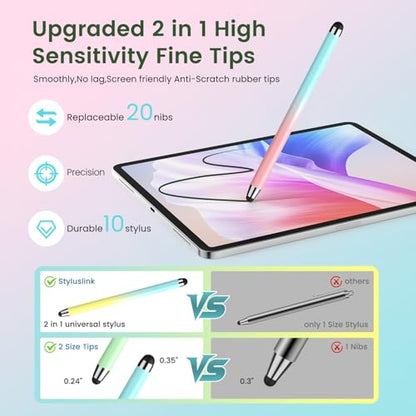 Stylus Pen for Touchscreen 10 Pack, 2 in 1 Universal Stylus High Precision Sensitivity, Stylus Pen for ipad, iPhone, Android, Galaxy Microsoft,Chromebook Tablet All Capacitive Touch Screens - color: Gradient Colors-10pack