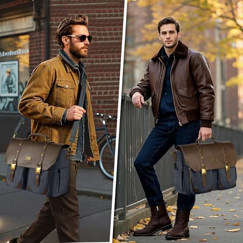 MATEIN Professional Work Bag with USB Port, 15.6 Inch Laptop Messenger Bag | Men Canvas Briefcase, Wet Pocket, RFID Blocking Pocket, Water Resistant, Computer Sachel, Commuting, Brown & Charcoal Grey - color: Brown & Charcoal Grey