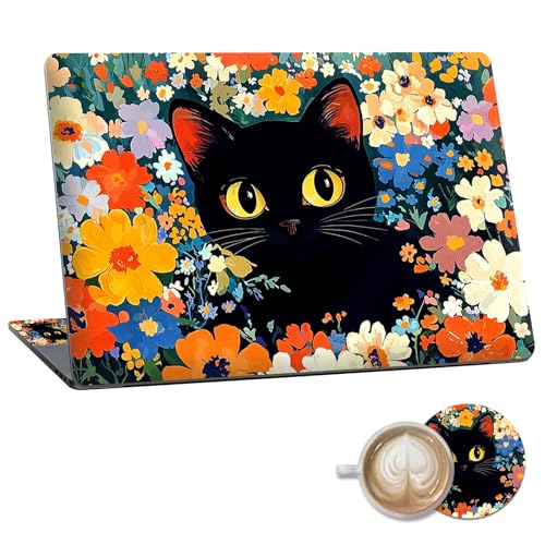 Laptop Skin Sticker Decal 15.6 Inch,12 13 13.3 14 15 15.6 in Laptop Netbook Skins for Notebook,Art Decal Removable Waterproof Scratch Resistant,Universal Vinyl Cover,Colorful Flower Cat - color: Colorful Flower Cat