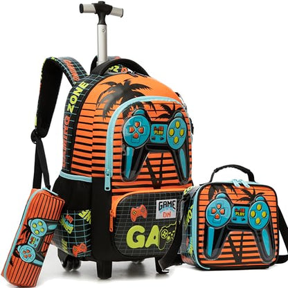 Meetbelify Boys Rolling Backpack with Wheels for Elementary Preschool Students Kids Travel Luggage Carry on Backpack for Boys Ages 6-8 - color: 02 Game
