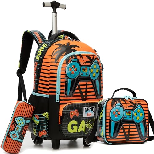 Meetbelify Boys Rolling Backpack with Wheels for Elementary Preschool Students Kids Travel Luggage Carry on Backpack for Boys Ages 6-8 - color: 02 Game