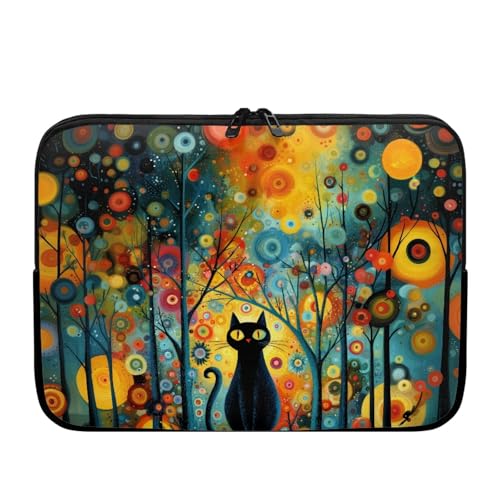 Black Cat 12 Inch Laptop Case Fantasy Forest Laptop Sleeves Pouch with Zipper Closure Soft Computer Sleeve for Work Office - color: Black Cat Fantasy Forest, size: 12 Inch