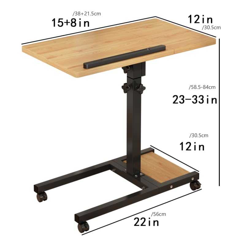LINGMI Mobile Height Adjustable Laptop Desk with Mouse Pad, Portable Laptop Desk Rolling Tiltable Table with Small Side Table for Couch,Rolling Computer Stand - color: Natural Color