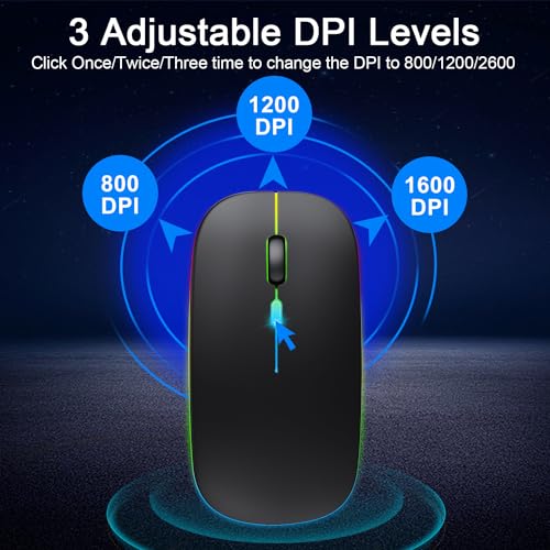 Wireless Bluetooth Mouse for iPad/MacBook Pro/Air/Laptop/pc Rechargeable Silent Mouse Portable Slim for Surface Pro/Lenovo/Samsung Tablet (LED/Black) - color: LED / Black