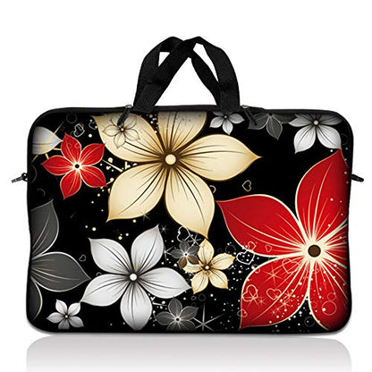 LSS 10.2 inch Laptop Sleeve Bag Compatible with Acer, Asus, Dell, HP, Sony, and More | Carrying Case Pouch w/Handle, Black Gray Red Flower Leaves - color: Black Gray Red Flower Leaves, size: 8 in -10.2 in