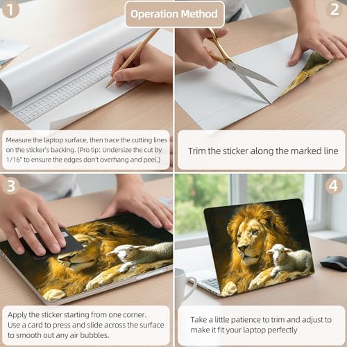 Aesthetic Laptop Skin Cover,12-15.6 Inch Universal Vinyl Sticker Decal,Waterproof Scratch-Resistant Notebook Wrap,Removable Residue-Free Protector,Lion and Lamb - color: Lion And Lamb