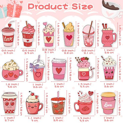 Haooryx Valentine's Day Latte Sticker - 1000 Pcs Romantic Pink Coffee Latte Heart Cream Letter Scrapbook Stickers 2 Roll Self-adhesive Waterproof Vinyl Decals Junk Jounal Valentine Gift Party Supplies - style: Romantic