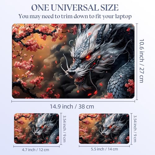 Universal Laptop Skin Sticker Decal,15.6 Inch Laptop Vinyl Cover for 13" 14" 15.6" Laptop,Scratch-Resistant Waterproof Protector Wrap,Reusable with Wrist Pads,Cherry Blossom Dragon - color: Cherry Blossom Dragon