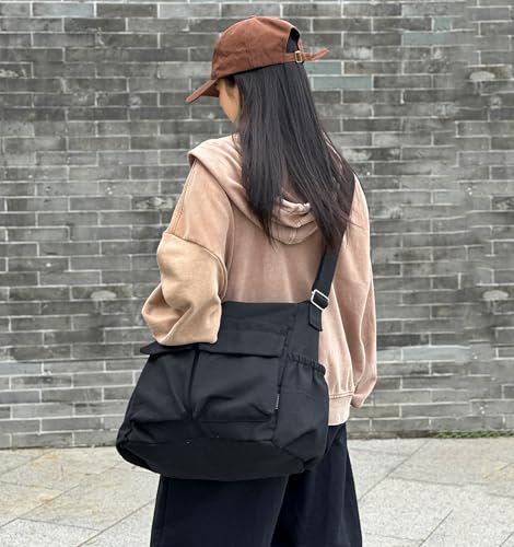 High Density Canvas Messenger Bag for Men/Women, 15” Large Crossbody Shoulder Bag Tote Bag for College/Travel/Work Daily Use | High Density Canvas - color: Black