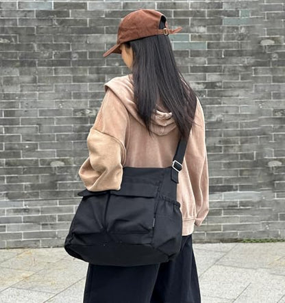 High Density Canvas Messenger Bag for Men/Women, 15” Large Crossbody Shoulder Bag Tote Bag for College/Travel/Work Daily Use | High Density Canvas - color: Black