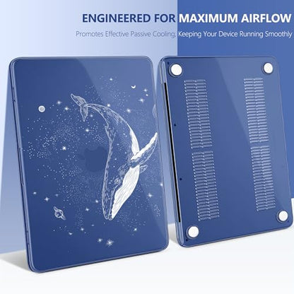 for MacBook Neo 13 Inch Case 2026 Release Model A3404, Indigo Blue Aesthetic Galaxy 1.2 mm Ultra Slim Hard Shell Cover, 6-in-1 Laptop Accessories Bundle for Men Boys, Celestial Whale - color: Celestial Whale