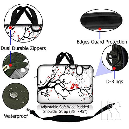 LSS 15 15.6 inches Laptop Sleeve Bag with Matching Laptop Skin Sticker Combo | Carrying Case w/Handle & Adjustable Shoulder Strap for 14" 15" 15.6" - Lovebirds Eyecatching Red On Black - color: Lovebirds Eyecatching Red on Black and White, size: 15 inch