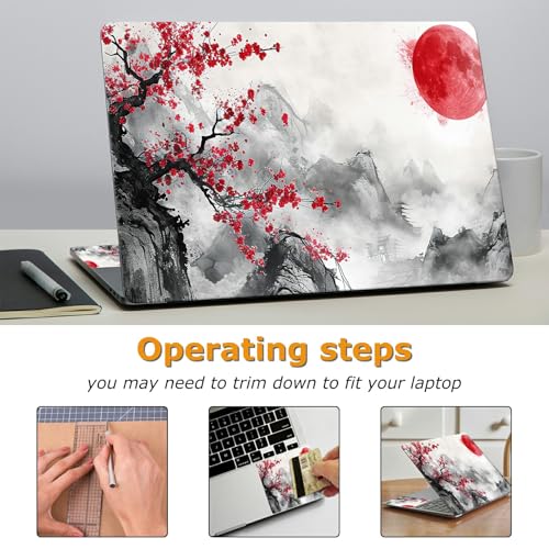 Universal Laptop Skin Sticker with 2 Wrist Pad Decals, 3-Piece Removable Vinyl Laptop Cover, Sun Mountain Water Scenery Waterproof Anti-Scratch, Easy-Trim Fit for 13.3" 14" 15.6" Laptops - color: Sun Mountain Water Scenery