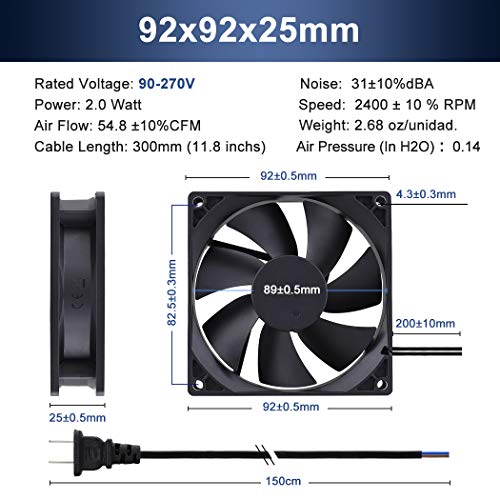 Wathai EC 92mm AC Axial Cooling Fan 110V 120V Industrial Case Fan 90mm | AC 110v - 240V Dual Ball High Speed Energy-efficient and lightweight - style: 92x25mm