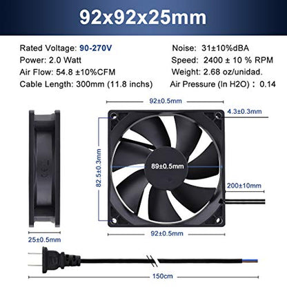 Wathai EC 92mm AC Axial Cooling Fan 110V 120V Industrial Case Fan 90mm | AC 110v - 240V Dual Ball High Speed Energy-efficient and lightweight - style: 92x25mm