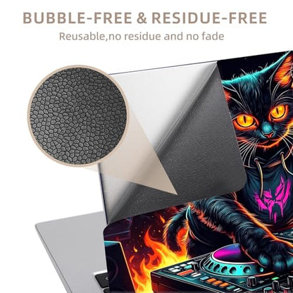 Universal Laptop Skin Sticker for 12/13/14/15.6 Inch Laptops, Reusable Vinyl Laptop Decal Cover, Waterproof Scratch Resistant Notebook Skin with 2 Wrist Pads,DJ Black Cat - color: DJ Black Cat