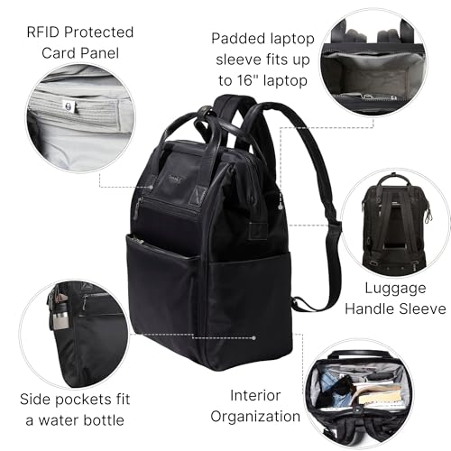 Baggallini Soho Backpack - Travel Laptop Backpack for Women - Lightweight Water-Resistant Luggage Bag, Black - color: Black Twill