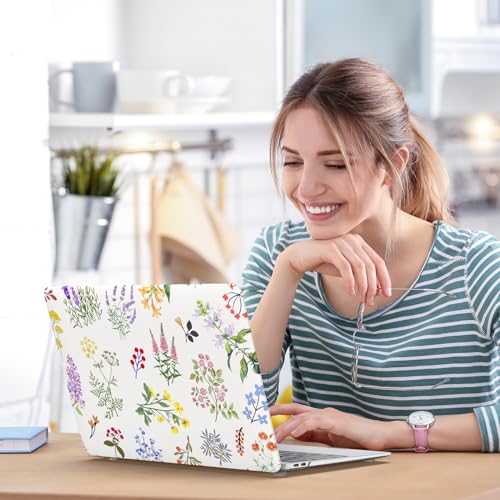 iCasso Compatible with MacBook Air 13 inch Case 2020-2018 Release M1 A2337 A2179 A1932, Elegant Floral Protective Hard Shell Case +Keyboard Cover + Screen Protector（White） - color: White Floral