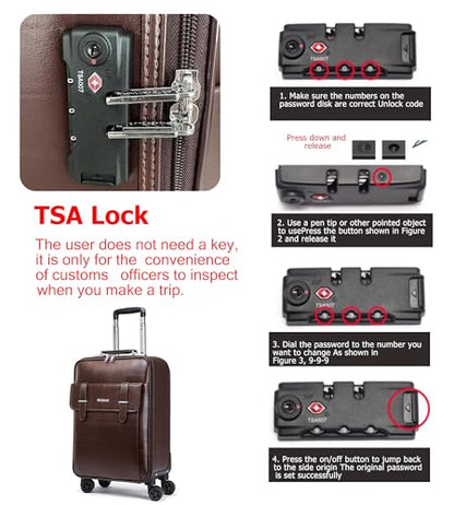 feilario Waterproof PVC Business Carry On Luggage, TSA Lock, Spinner Wheels | Hidden aluminum alloy handle, laptop pocket and magnetic front pocket keep business essentials smooth through airports - color: Brown