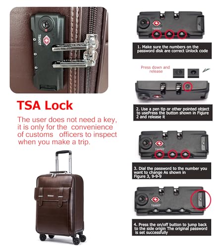 feilario Waterproof PVC Business Carry On Luggage, TSA Lock, Spinner Wheels | Hidden aluminum alloy handle, laptop pocket and magnetic front pocket keep business essentials smooth through airports - color: Brown