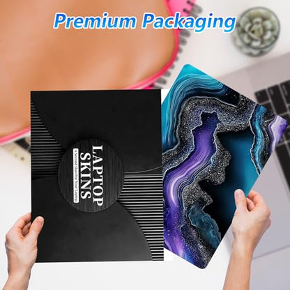 Universal Laptop Skin Sticker Decal with 2 Wrist Pad Skins, Waterproof Scratch Vinyl Cover for 11–15.6 Inch MacBook, HP, Dell, Lenovo, Cutable & Reusable,Purple Teal Agate Art - color: Purple Teal Agate Art