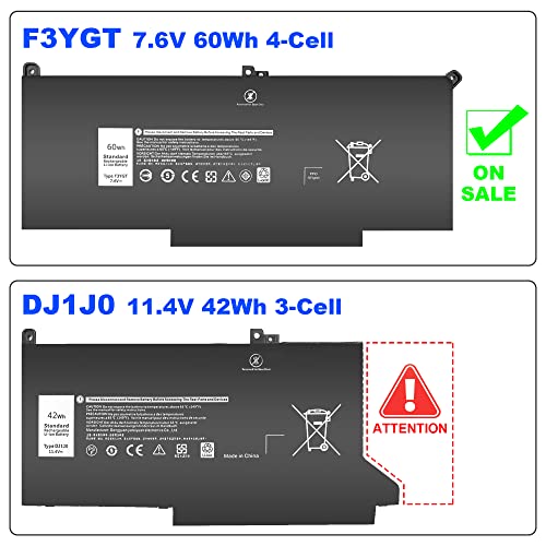 F3YGT 60WH Latitude 7480 7490 Battery 2X39G Replacement for Dell Latitude 12 7000 7280 7290/13 7000 7380 7390 P29S002/14 7000 7480 7490 P73G002 Series DM3WC KG7VF P73G DM6WC [60Wh/7.6V] - size: 9.6*4.13*0.21inch F3YGT