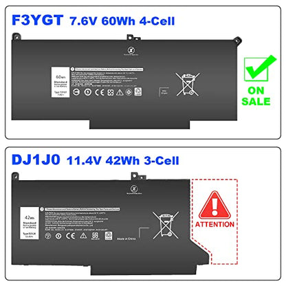 F3YGT 60WH Latitude 7480 7490 Battery 2X39G Replacement for Dell Latitude 12 7000 7280 7290/13 7000 7380 7390 P29S002/14 7000 7480 7490 P73G002 Series DM3WC KG7VF P73G DM6WC [60Wh/7.6V] - size: 9.6*4.13*0.21inch F3YGT