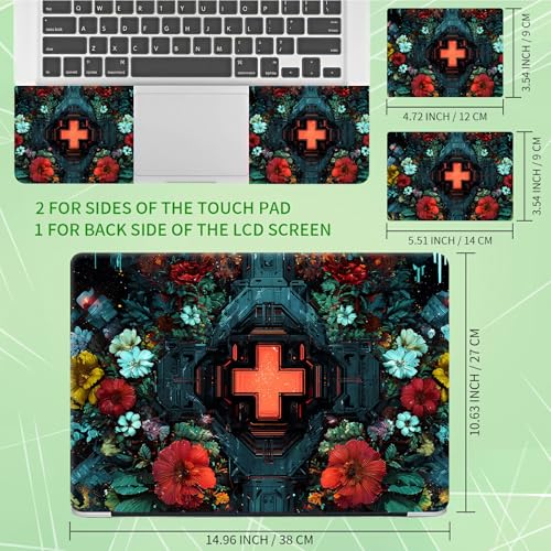 Laptop Skin Sticker Decal, Universal Protective Cover Fit 12 13 14 15.6 Inch Notebook, Reusable Water-Resistant Vinyl Decal w/ 2 Wrist Pads for Business Travel Office, Cross Flower - color: Cross Flower