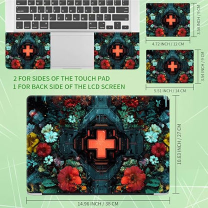 Laptop Skin Sticker Decal, Universal Protective Cover Fit 12 13 14 15.6 Inch Notebook, Reusable Water-Resistant Vinyl Decal w/ 2 Wrist Pads for Business Travel Office, Cross Flower - color: Cross Flower