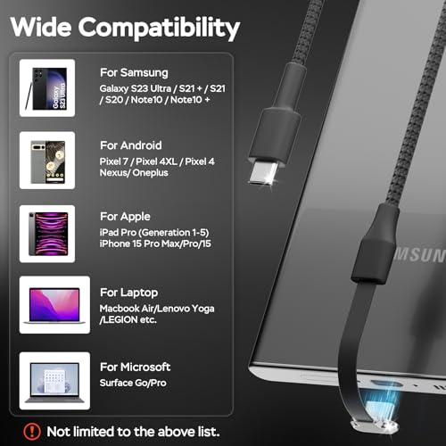 Right Angle USB C Cable 10ft, USB C 90 Degree Cable 60W Fast Charging | Flat USB C Cable, Compatible with Steam Deck, ROG Ally, Samsung S23/S22/S21, iPhone 16/15 Pro/Pro Max, MacBook - size: 10ft
