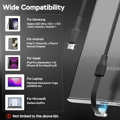 Right Angle USB C Cable 10ft, USB C 90 Degree Cable 60W Fast Charging | Flat USB C Cable, Compatible with Steam Deck, ROG Ally, Samsung S23/S22/S21, iPhone 16/15 Pro/Pro Max, MacBook - size: 10ft
