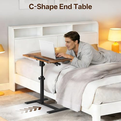 Overbed Table with Wheels Rolling, Adjustable Mobile Bedside Desk, Flip-Top, Laptop Table, C Shaped End Side Table for Couch, Sofa, Bed, Recliner and Home Use, Large Brown - color: Large Brown