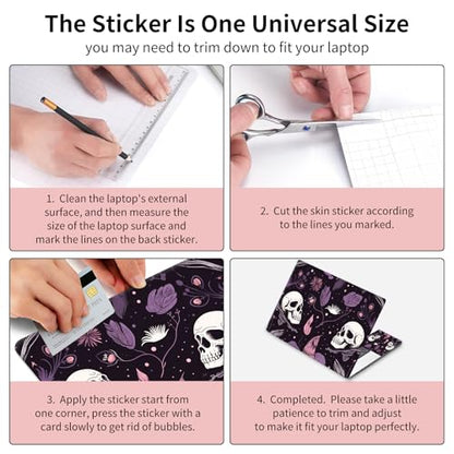 Laptop Skin Sticker 3-Piece Set,Raven Skulls | Trim-to-fit 3-piece vinyl set with one 15 x 10.6 in lid skin and two palm-rest decals for many 12-15.6 in laptops - color: Raven Skulls
