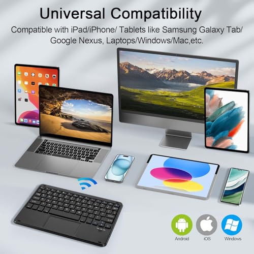 Wireless Bluetooth Keyboard, Rechargeable Bluetooth Keyboard with Trackpad, Compatible with iPad, Smartphone, Computer, Windows, iOS, Android, Black - color: Black+Light