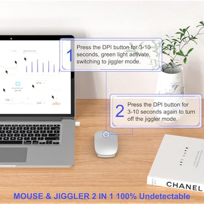 Bluetooth Wireless Mouse for MacBook Air Mac Pro iPad Laptop Computer Pad Optical Rechargeable Slim Silent Dual Mode (2.4G USB-C/USB-A&Bluetooth 5.2/3.0) Mouse Jiggler for Computer Awakening - Silver - color: SILVER