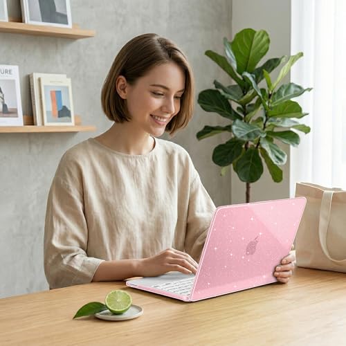 DONGKE Glitter Case for MacBook Neo 13 Inch 2026 (Model A3404 | A18 Pro Chip) | Clear Sparkly Hard Shell Cover with Screen Protector & Keyboard Cover & 2 USB-C Adapters - Bling Pink - color: Bling Pink