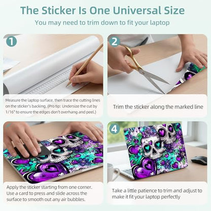 Universal Laptop Skin Decal, 3-Piece Vinyl Protector for 12 13 14 15.6" Notebook, Waterproof Anti-Scratch, Easy Trim & Bubble-Free Finish, Skull with Purple Flowers - color: Skull with Purple Flowers