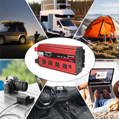 Cantonape 3000W Power Inverter 24V to 110V/120V DC to AC with LCD Display, Remote Controller 4 x AC Outlets and 4 x 3.1A USB Car Adapter for Car Truck Boat RV Solar System - size: 3000W-24V