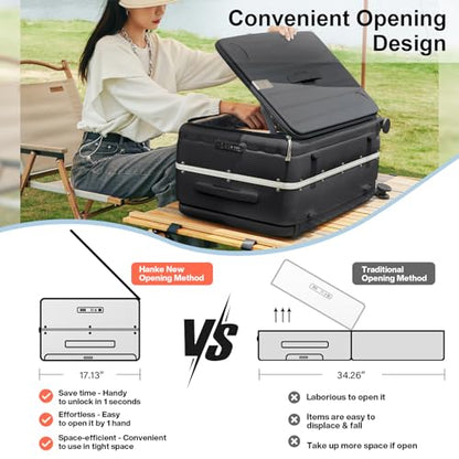 Hanke Multifunctional 26 Inch Hard Shell Suitcases with Wheels Travel Approved Luggage Large Rolling Suitcase Checked Luggage for Women Men(Jet Black) - color: Jet Black, size: Multifunctional Checked 26 Inch